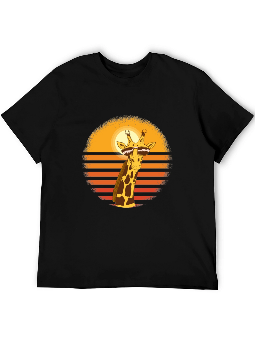 Cool Giraffe Sunset Graphic Tee - Black Cotton Blend