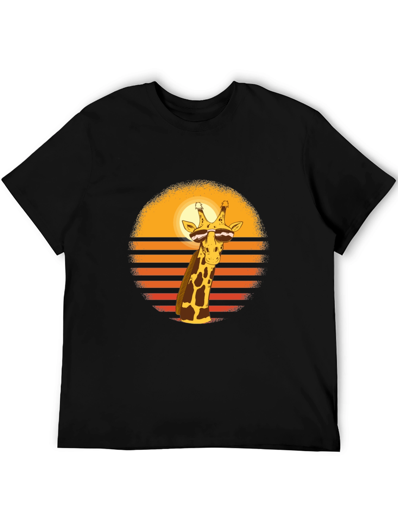 Cool Giraffe Sunset Graphic Tee - Black Cotton Blend