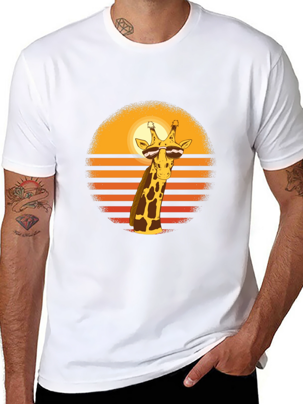 Cool Giraffe Sunset Graphic Tee - Black Cotton Blend