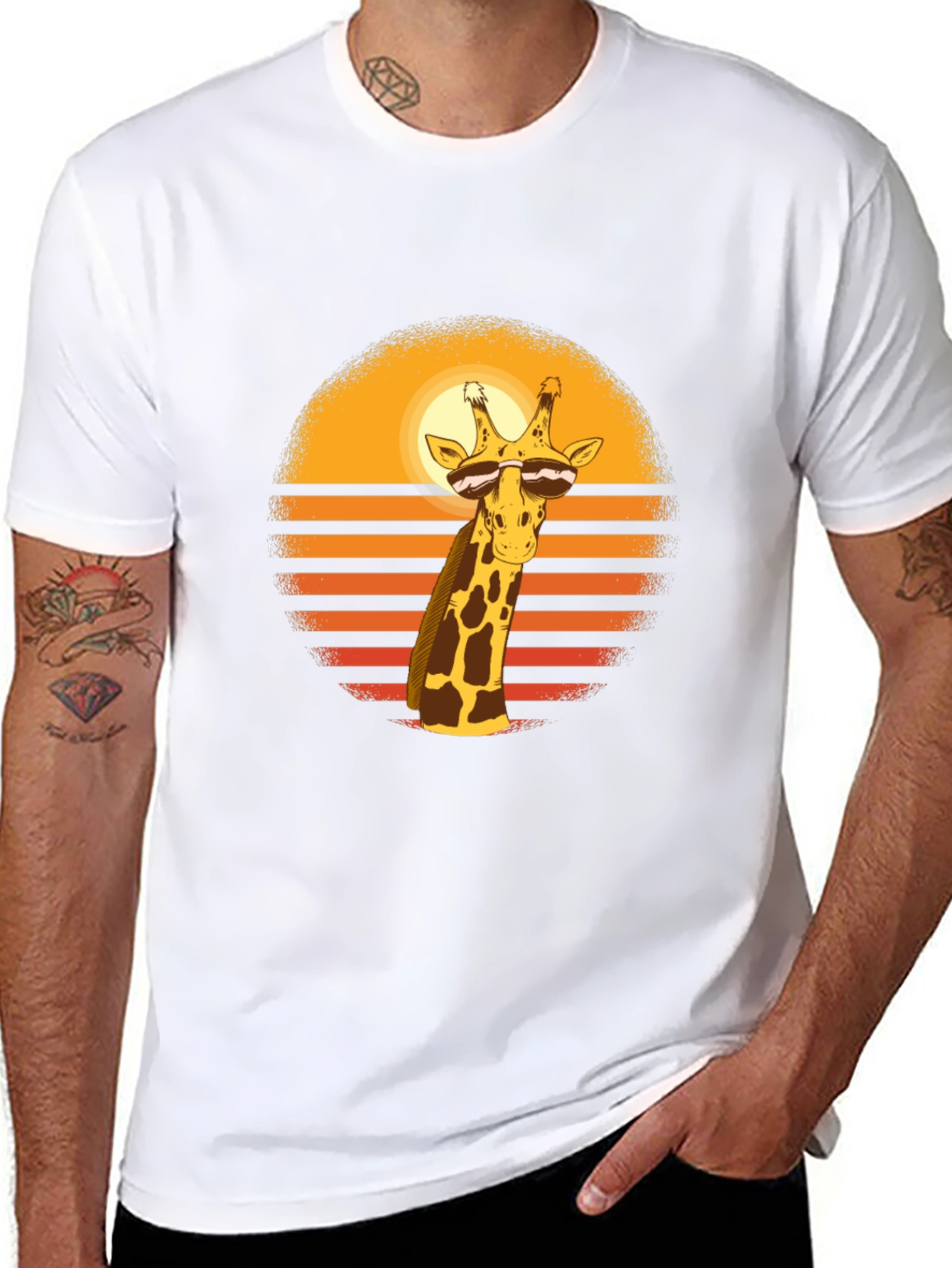 Cool Giraffe Sunset Graphic Tee - Black Cotton Blend