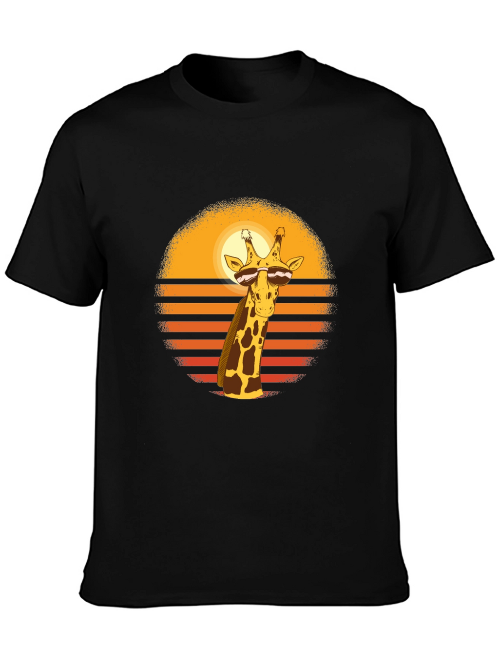 Cool Giraffe Sunset Graphic Tee - Black Cotton Blend
