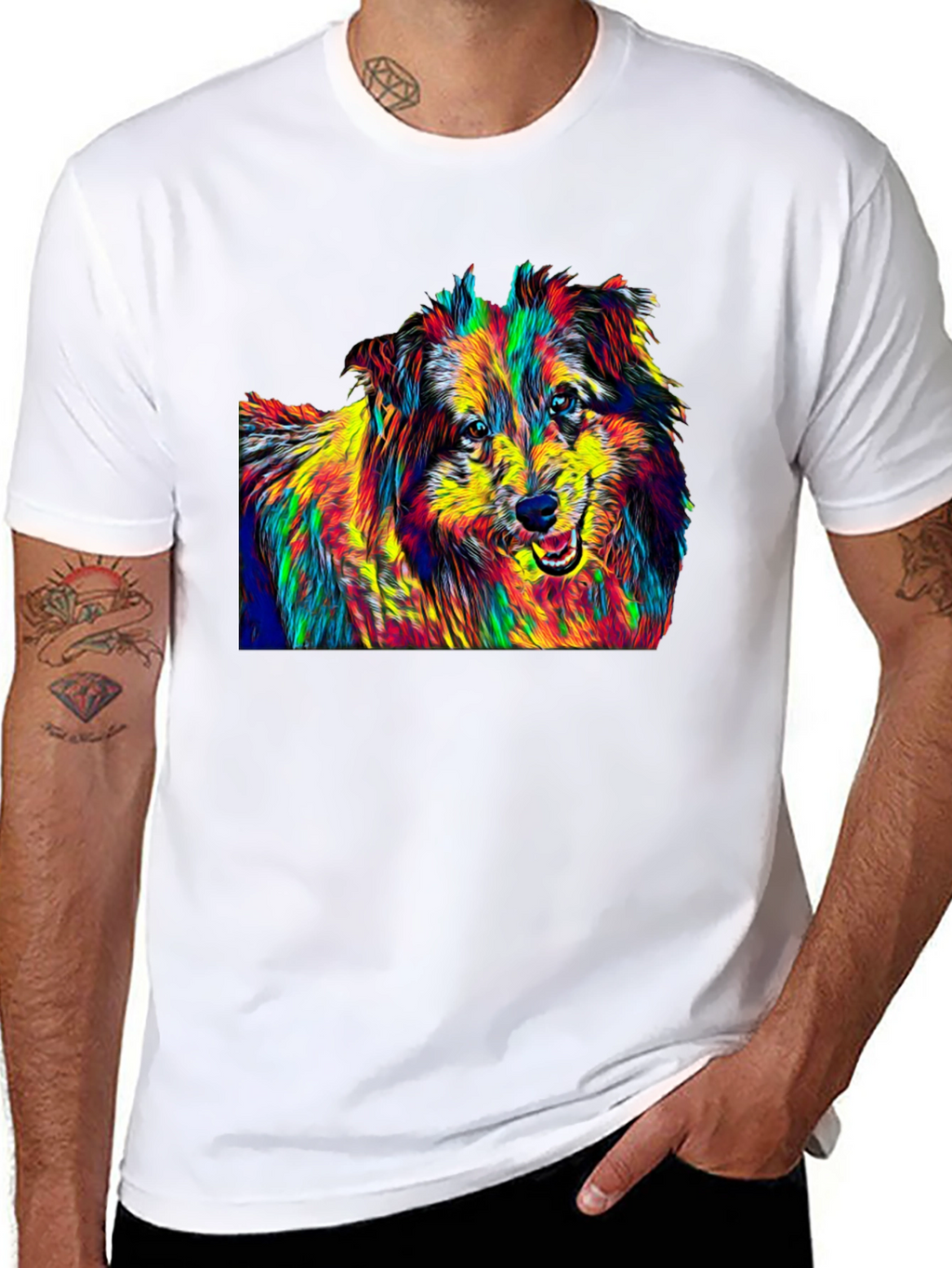 Dog Breed Pop Art Graphic Print Black T-Shirt
