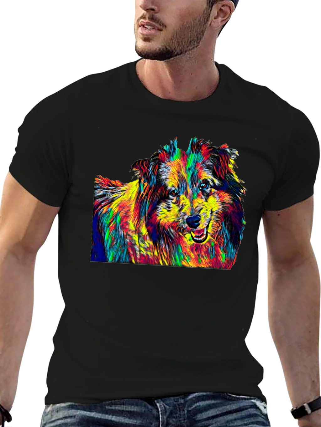 Dog Breed Pop Art Graphic Print Black T-Shirt