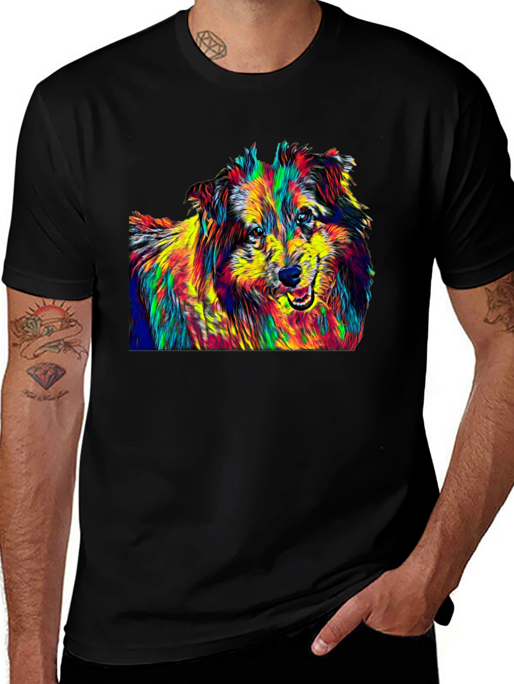 Dog Breed Pop Art Graphic Print Black T-Shirt