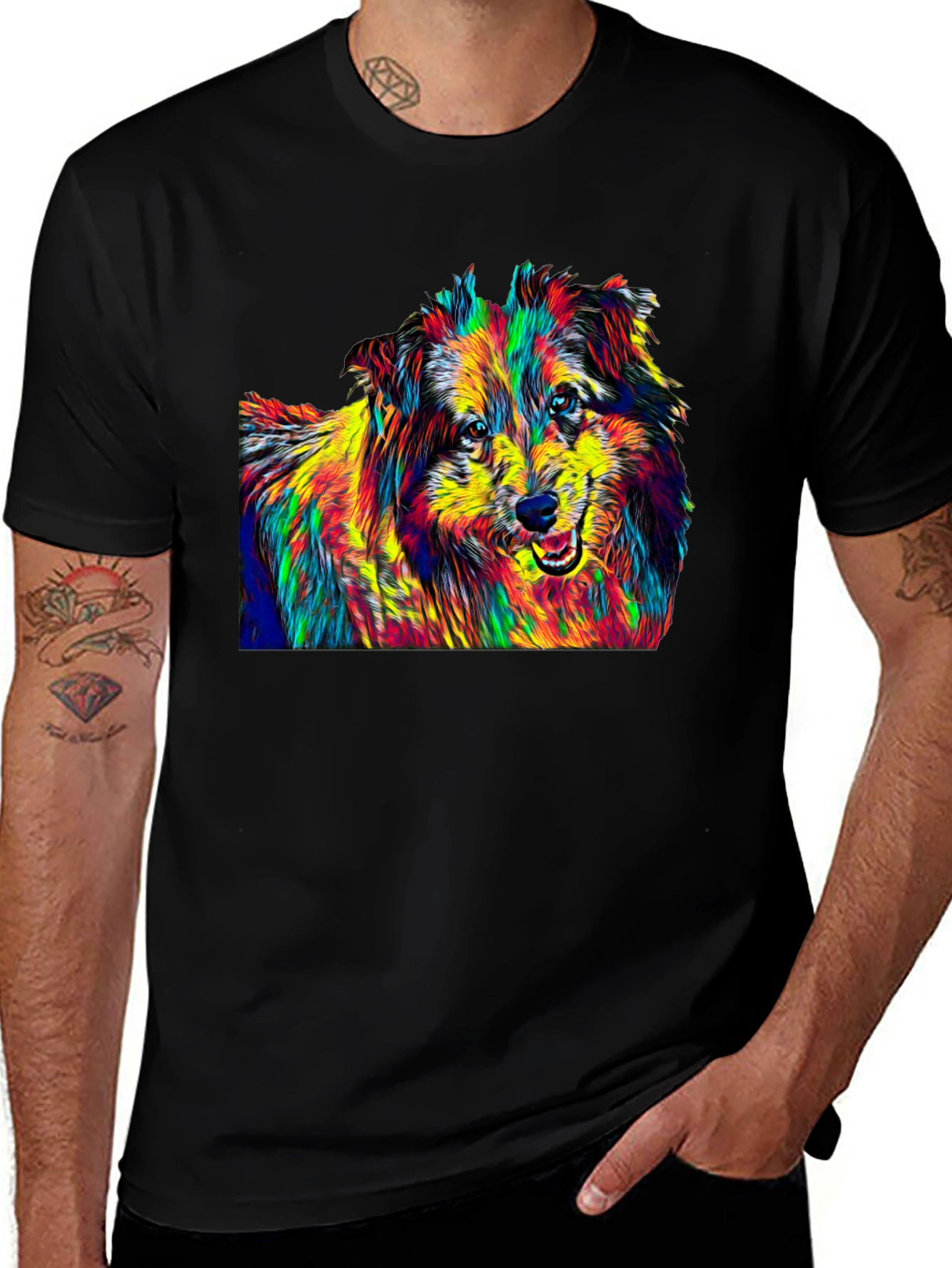 Dog Breed Pop Art Graphic Print Black T-Shirt