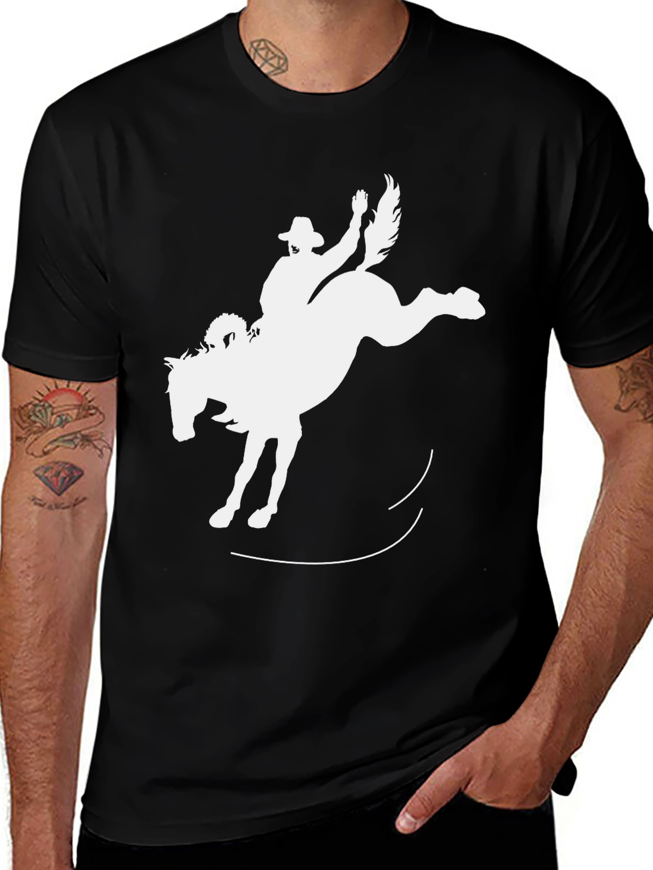 Bucking Bronco Black T-Shirt - Cowboy Rodeo Style