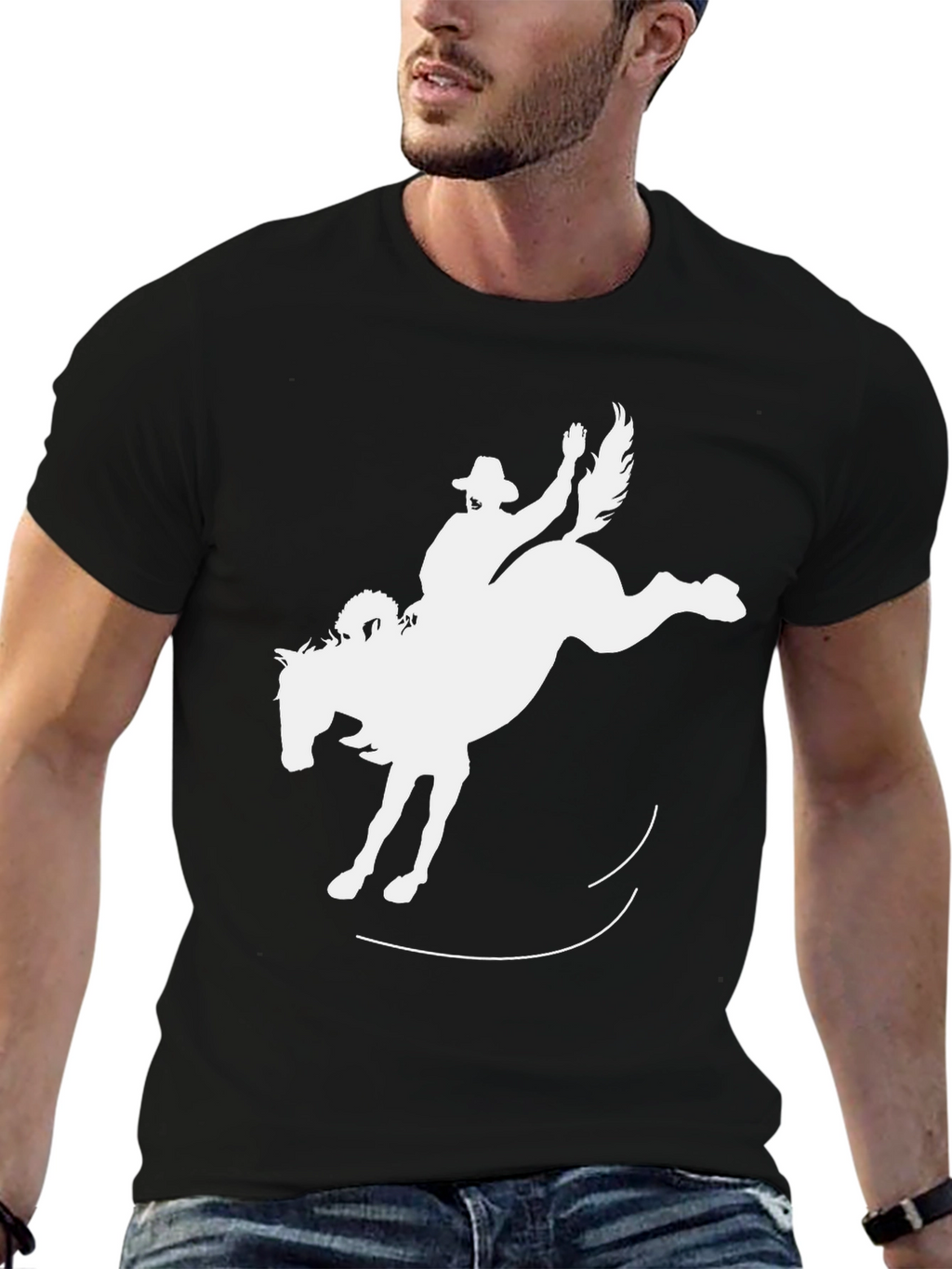 Bucking Bronco Black T-Shirt - Cowboy Rodeo Style