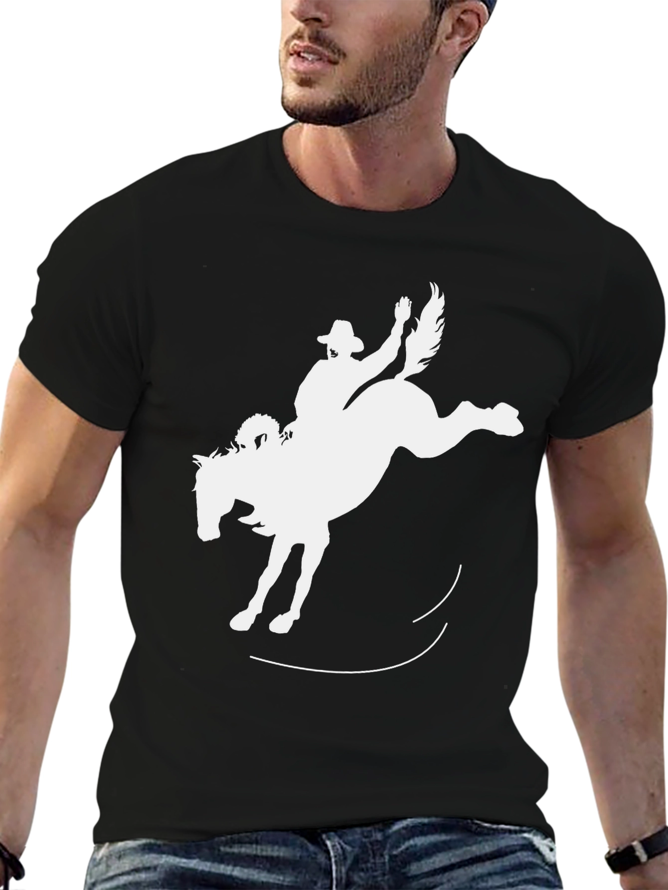 Bucking Bronco Black T-Shirt - Cowboy Rodeo Style