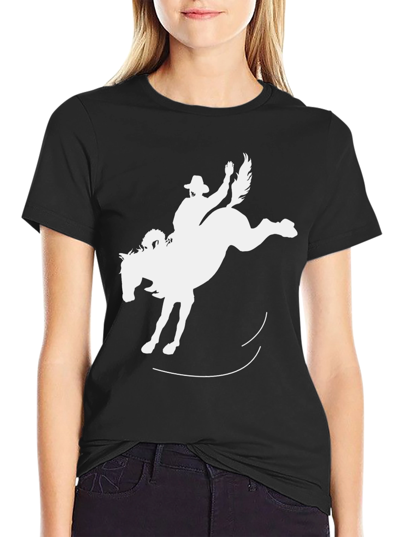 Bucking Bronco Black T-Shirt - Cowboy Rodeo Style