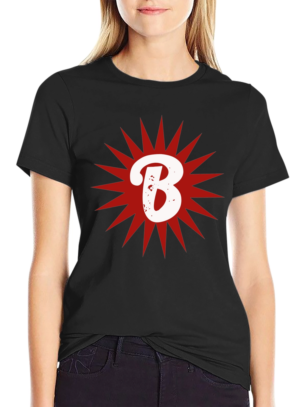 Letter B Starburst Graphic T-Shirt - Casual Cotton Tee