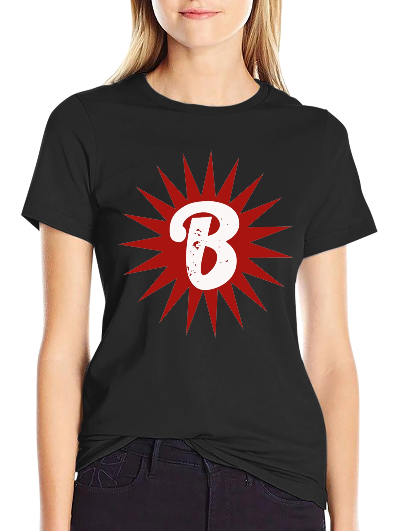 Letter B Starburst Graphic T-Shirt - Casual Cotton Tee