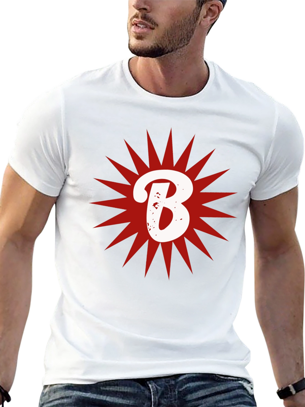Letter B Starburst Graphic T-Shirt - Casual Cotton Tee