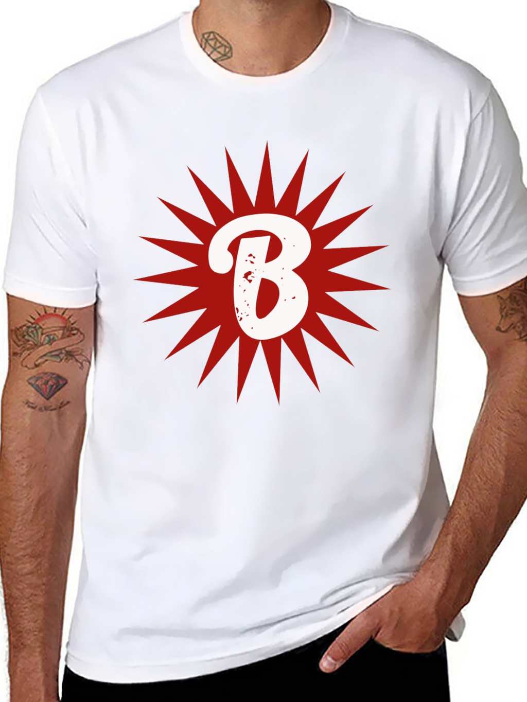 Letter B Starburst Graphic T-Shirt - Casual Cotton Tee