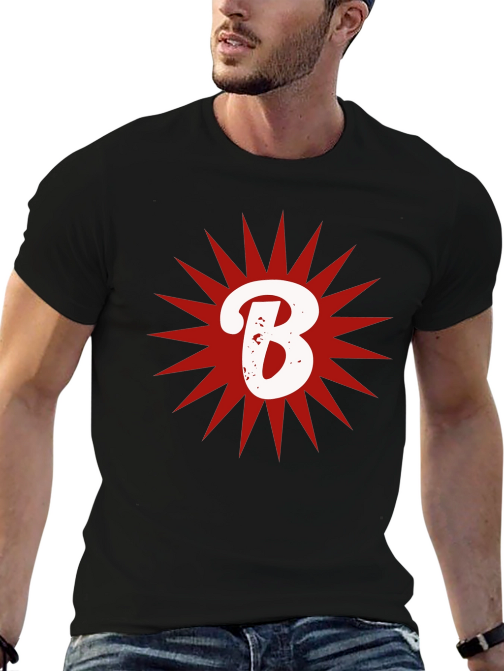 Letter B Starburst Graphic T-Shirt - Casual Cotton Tee