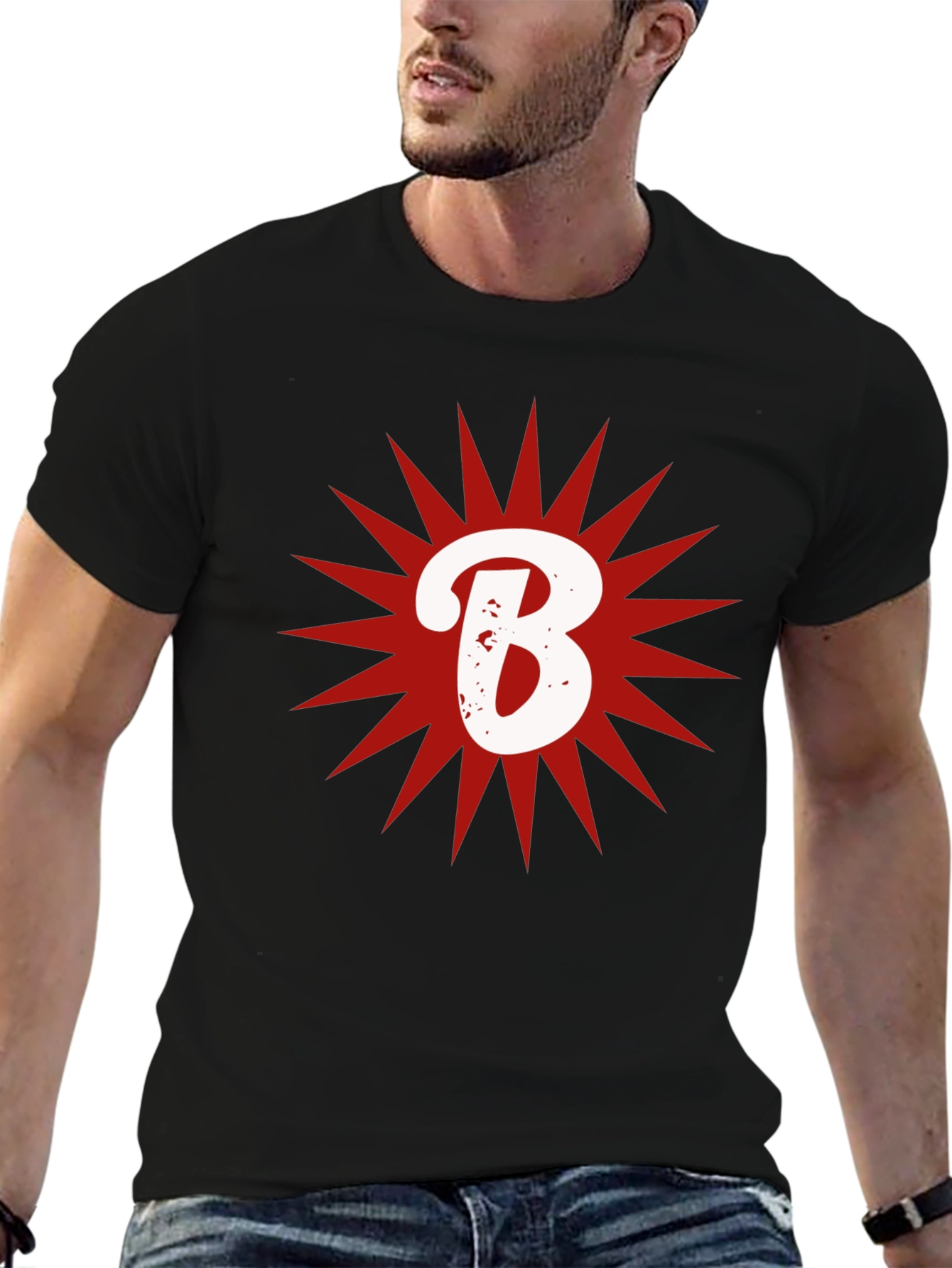 Letter B Starburst Graphic T-Shirt - Casual Cotton Tee