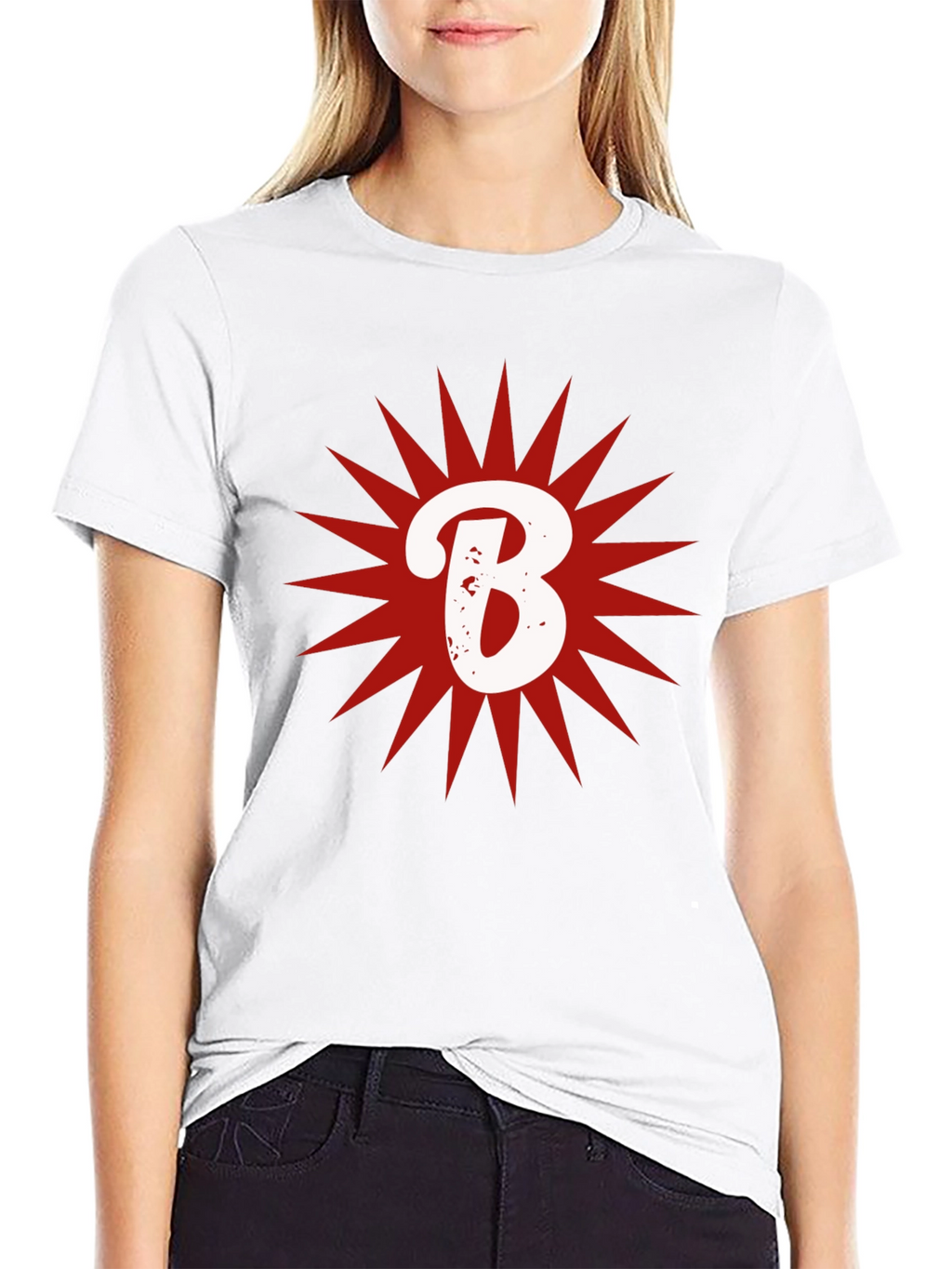 Letter B Starburst Graphic T-Shirt - Casual Cotton Tee