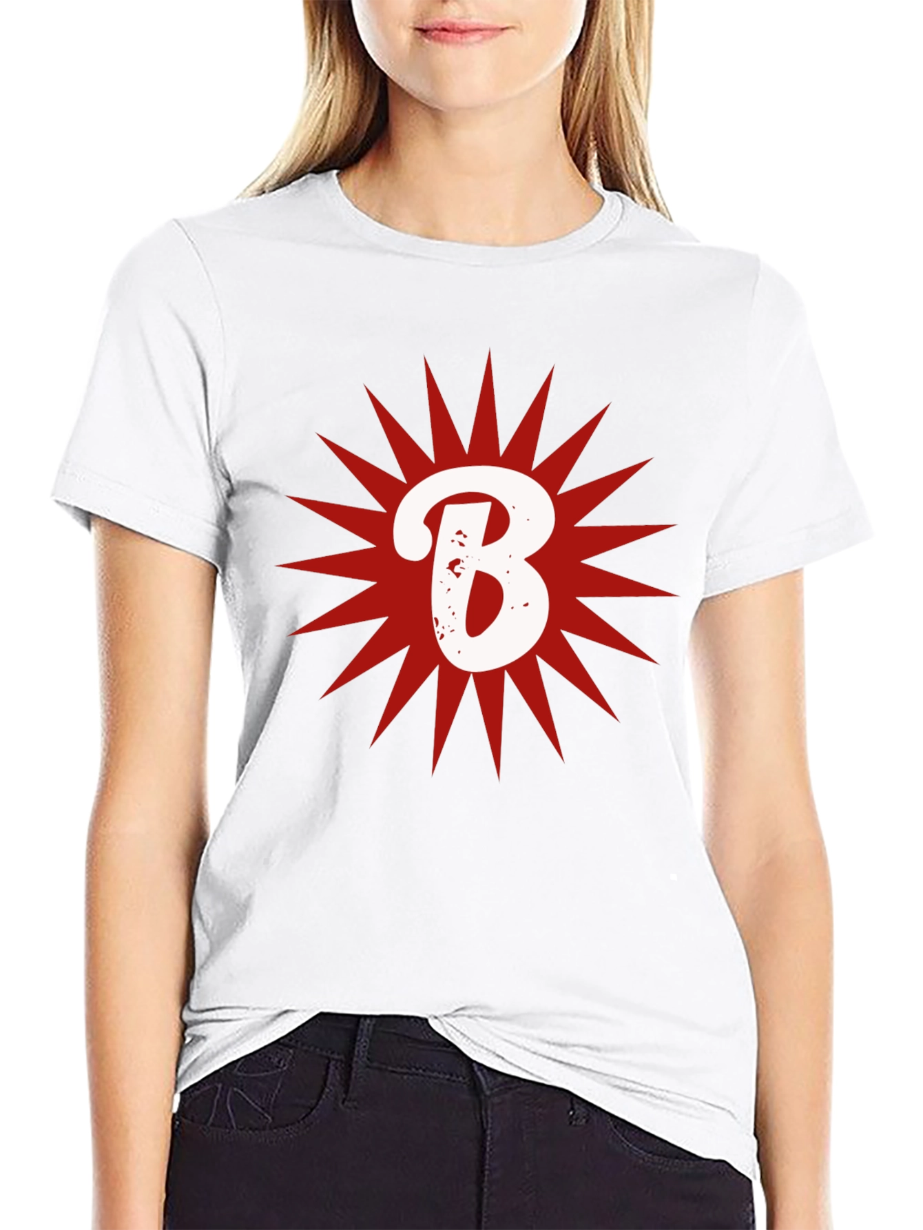Letter B Starburst Graphic T-Shirt - Casual Cotton Tee