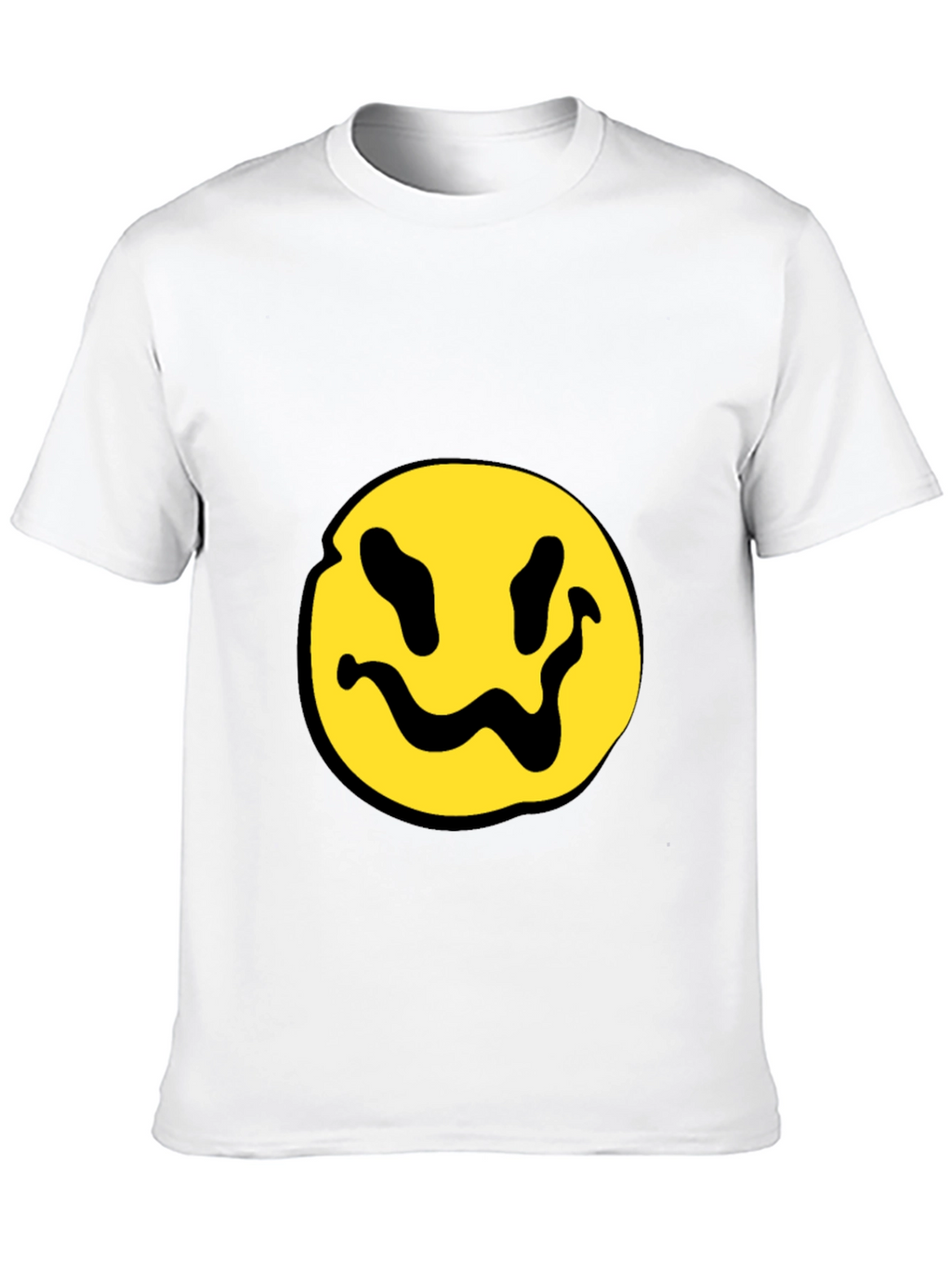Black T-Shirt with Yellow Distorted Smiley Face