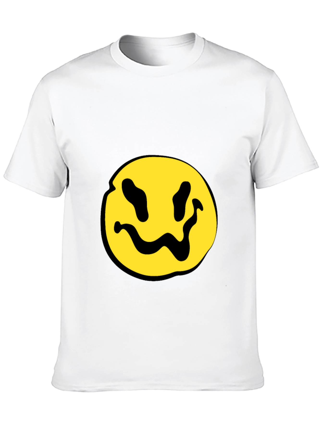 Black T-Shirt with Yellow Distorted Smiley Face