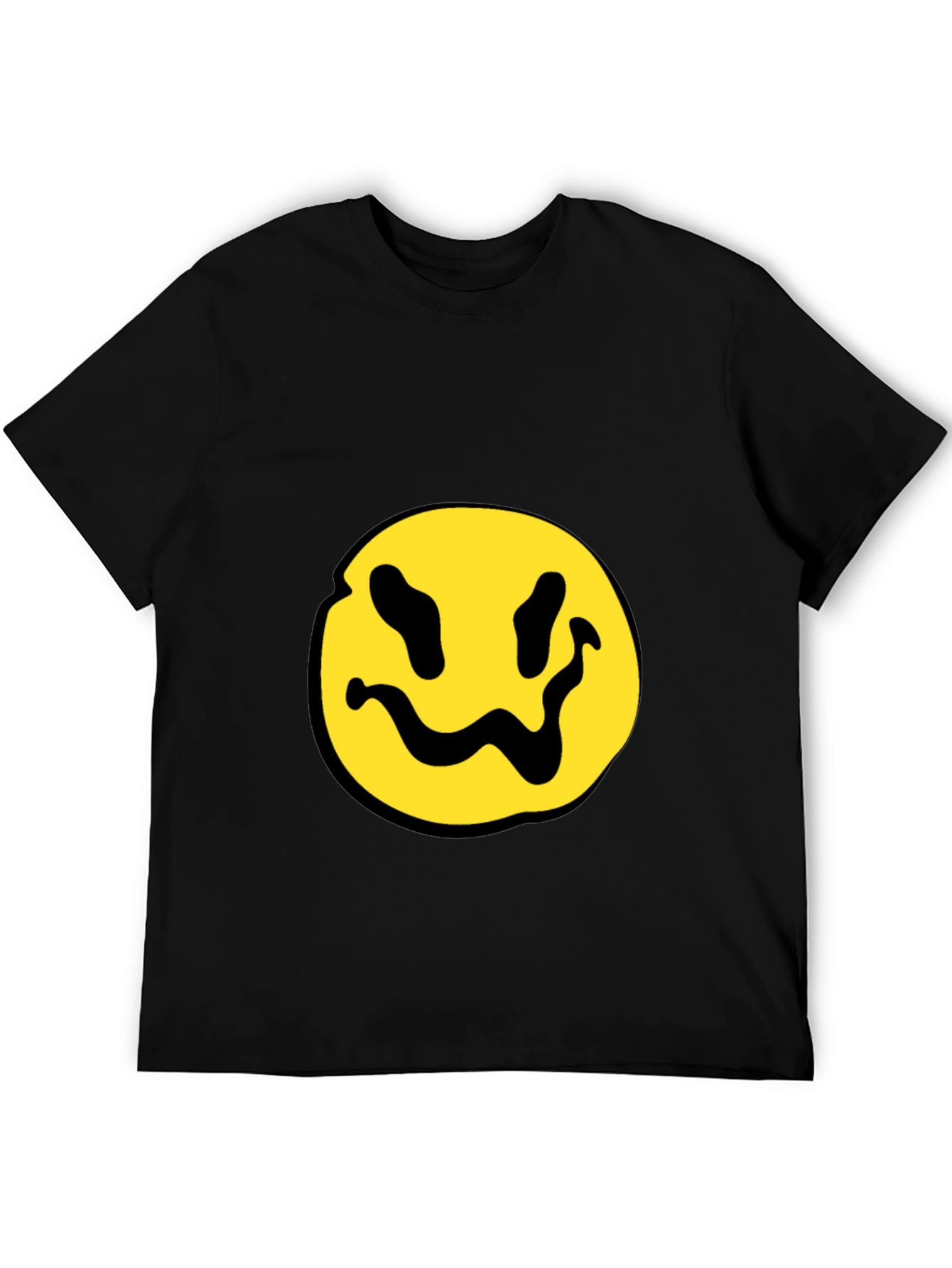 Black T-Shirt with Yellow Distorted Smiley Face