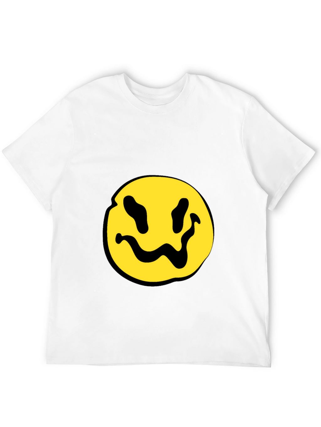 Black T-Shirt with Yellow Distorted Smiley Face