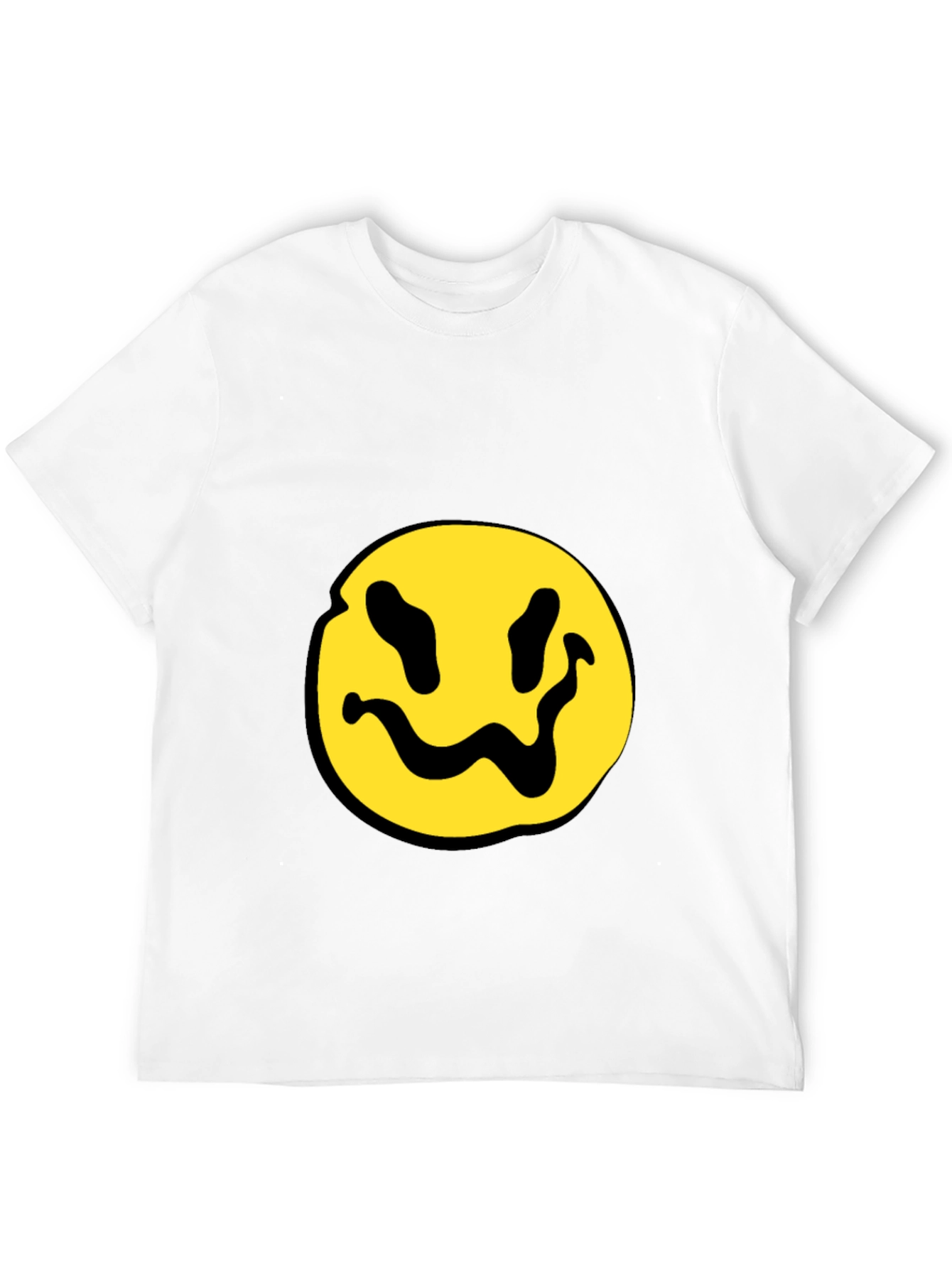 Black T-Shirt with Yellow Distorted Smiley Face