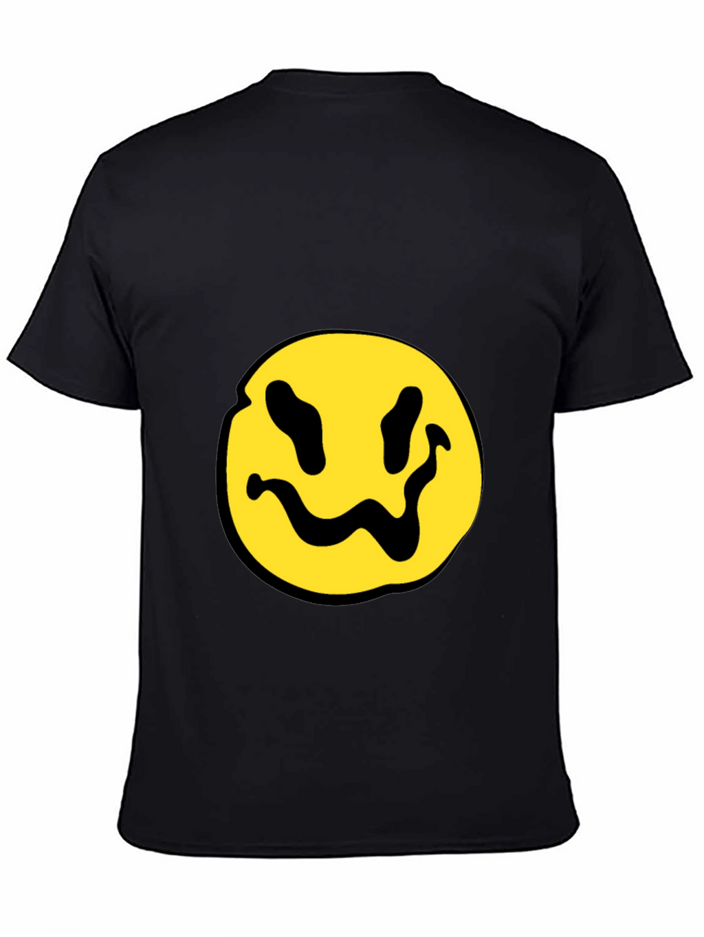 Black T-Shirt with Yellow Distorted Smiley Face