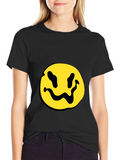 Black T-Shirt with Yellow Distorted Smiley Face