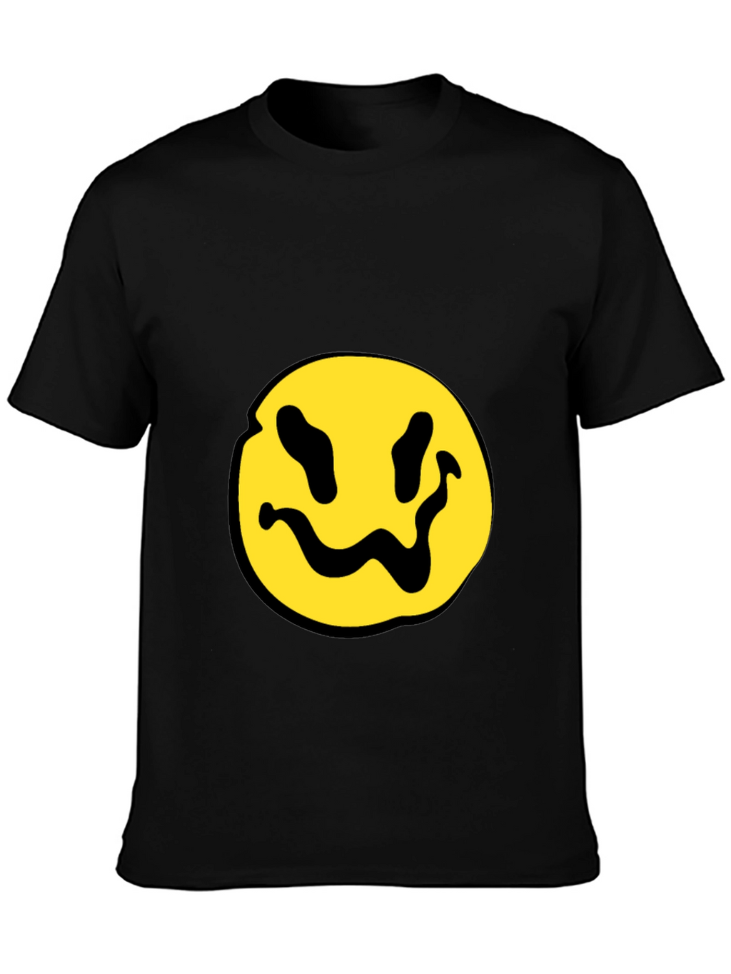 Black T-Shirt with Yellow Distorted Smiley Face
