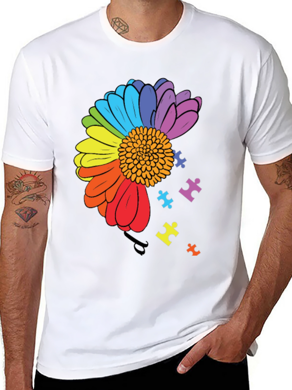 Autism Awareness Rainbow Flower Puzzle T-Shirt