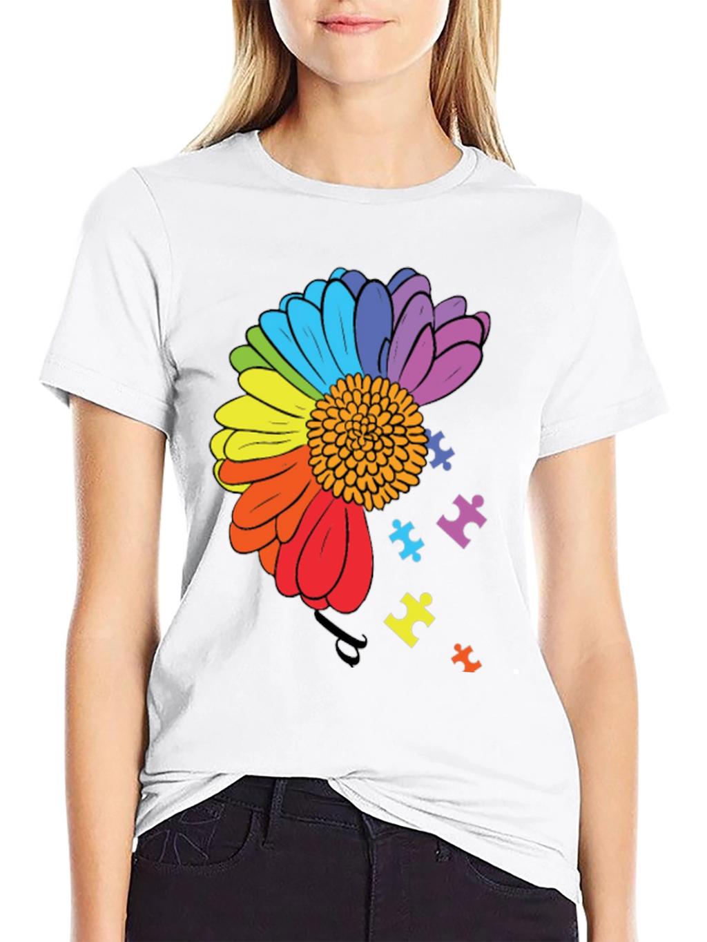 Autism Awareness Rainbow Flower Puzzle T-Shirt