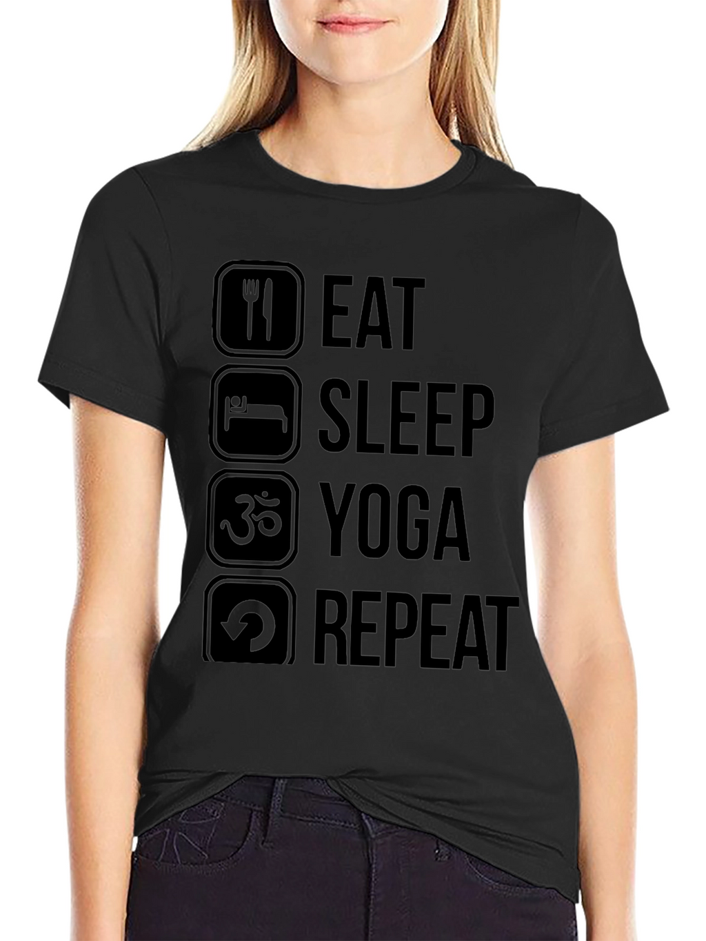 Eat Sleep Yoga Repeat Black T-Shirt