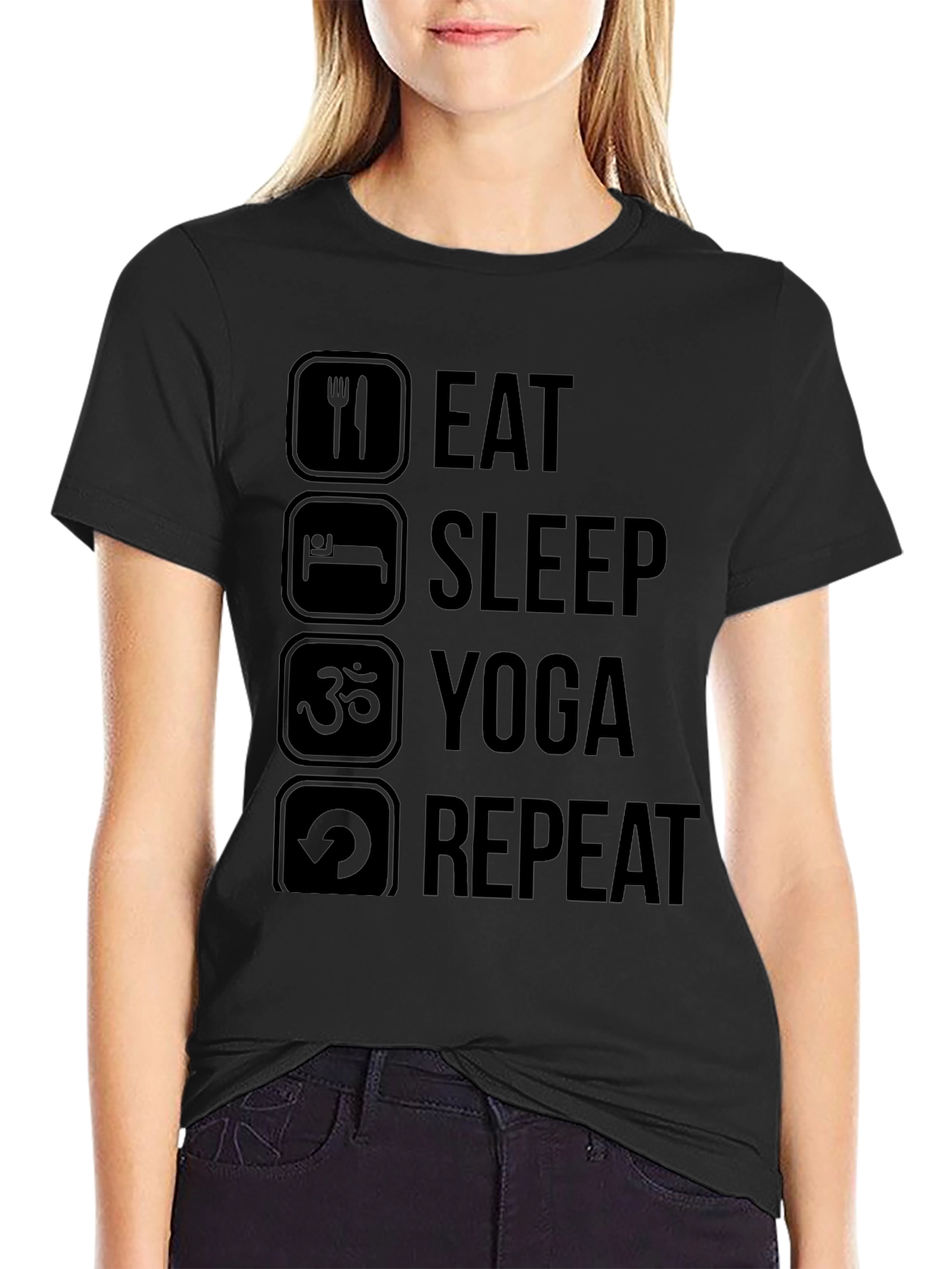Eat Sleep Yoga Repeat Black T-Shirt