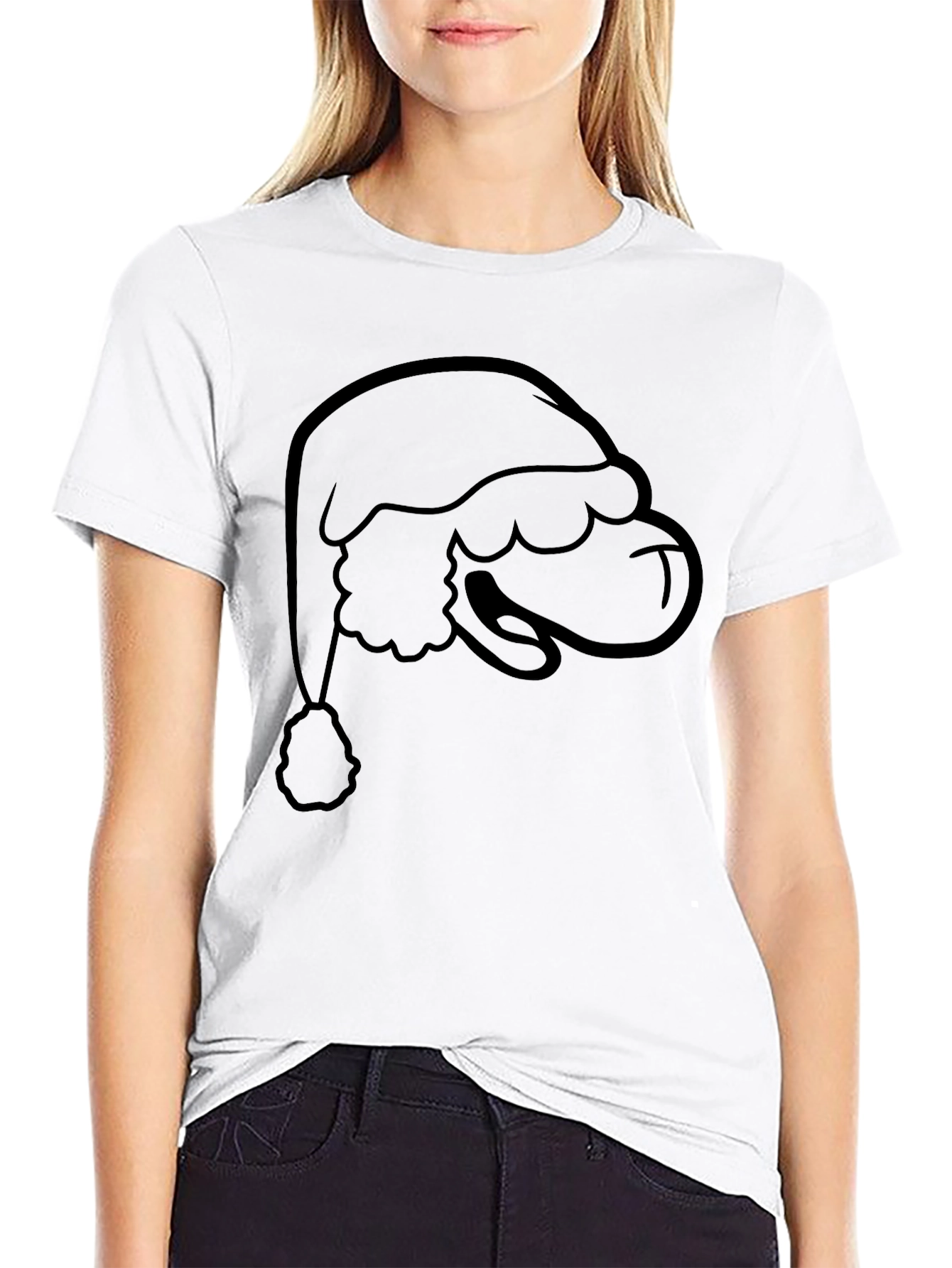 Santa Hat Graphic Tee - Black Cotton Holiday Shirt