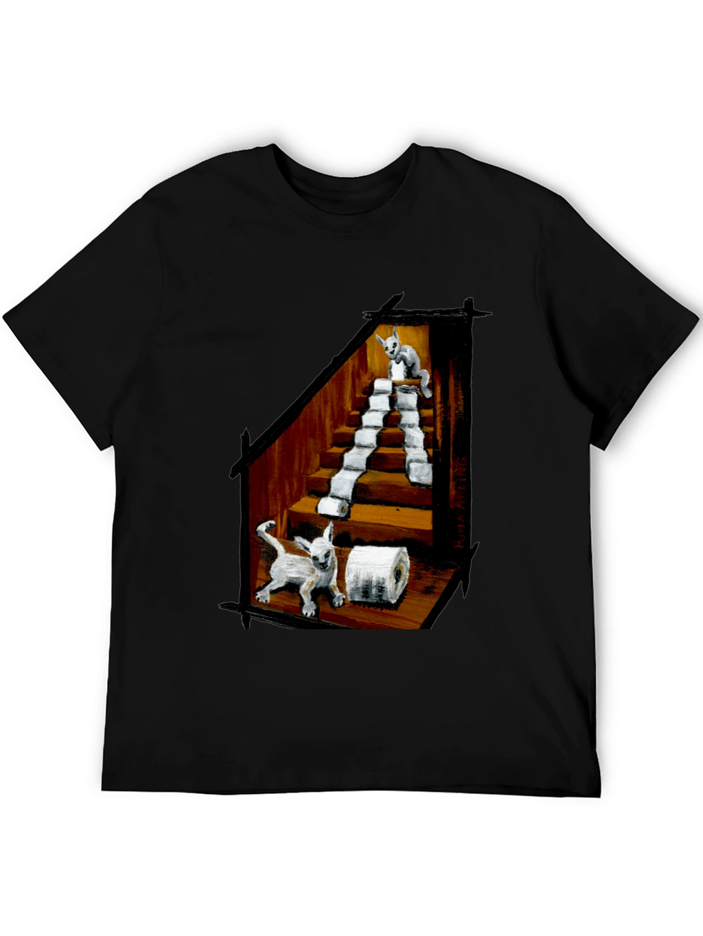Cat Toilet Paper Staircase Graphic T-Shirt