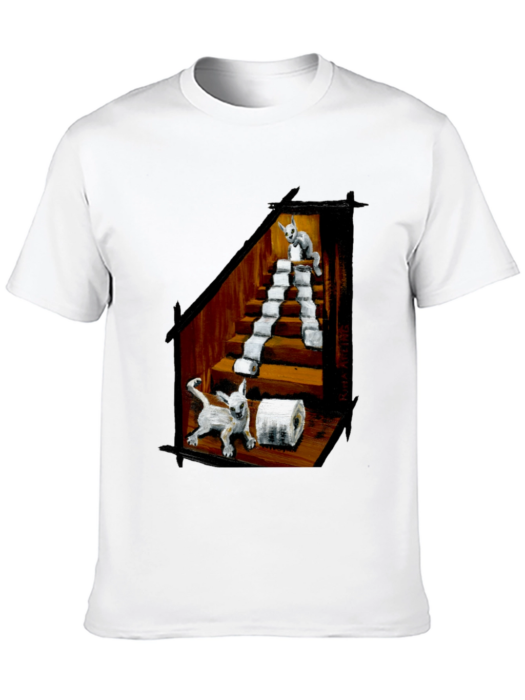 Cat Toilet Paper Staircase Graphic T-Shirt