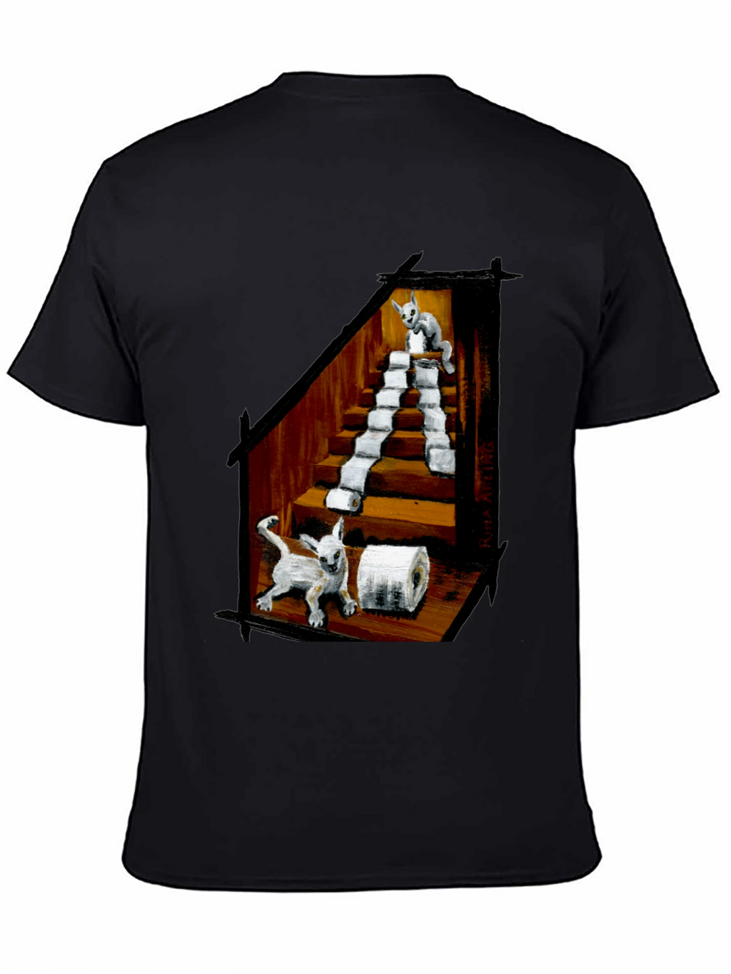 Cat Toilet Paper Staircase Graphic T-Shirt