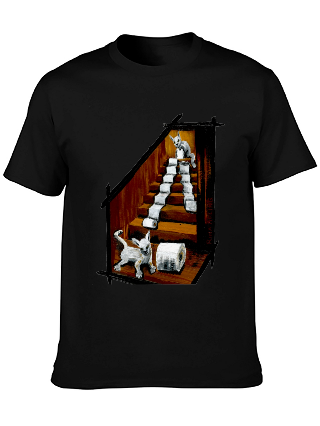 Cat Toilet Paper Staircase Graphic T-Shirt