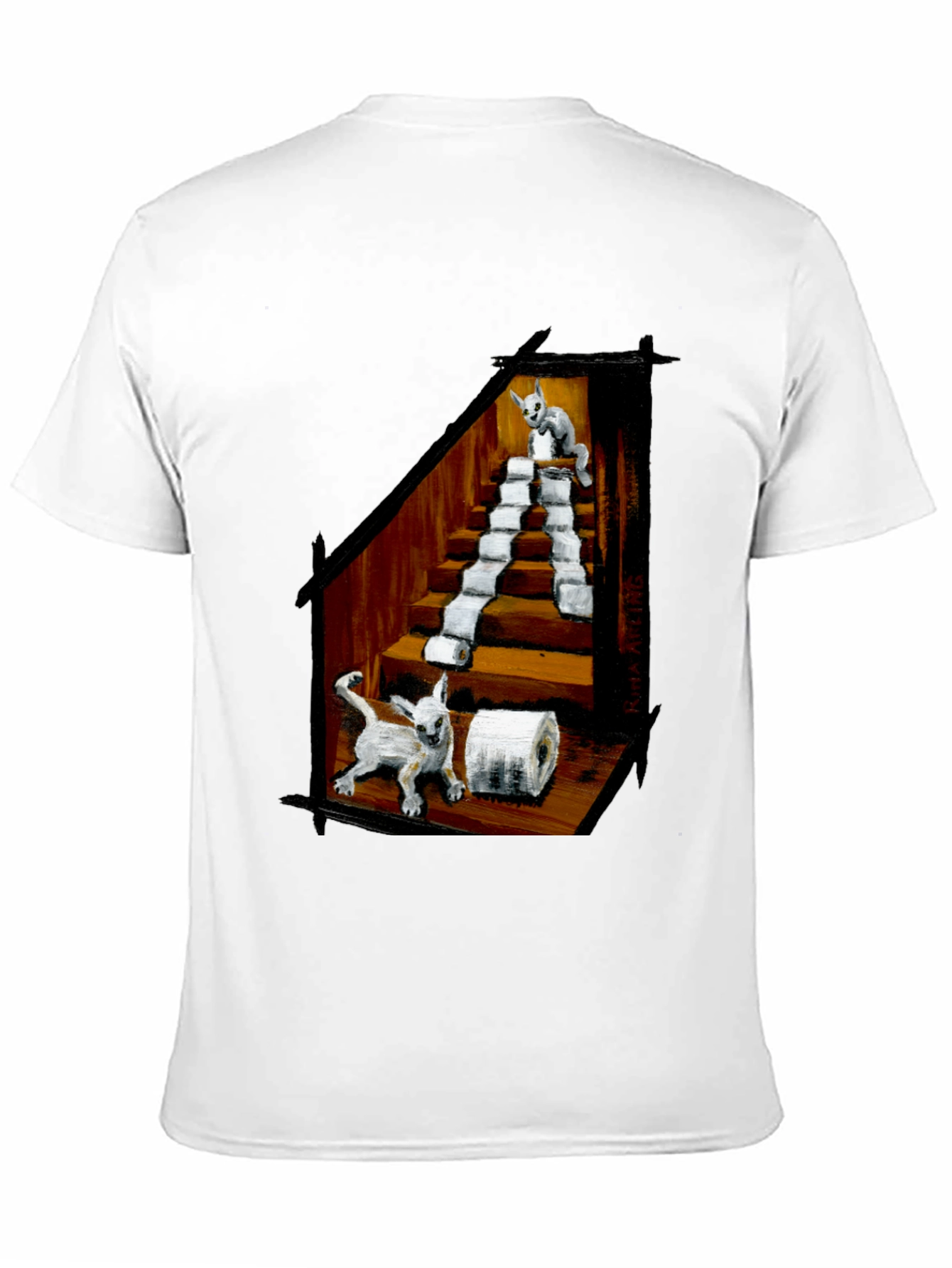 Cat Toilet Paper Staircase Graphic T-Shirt