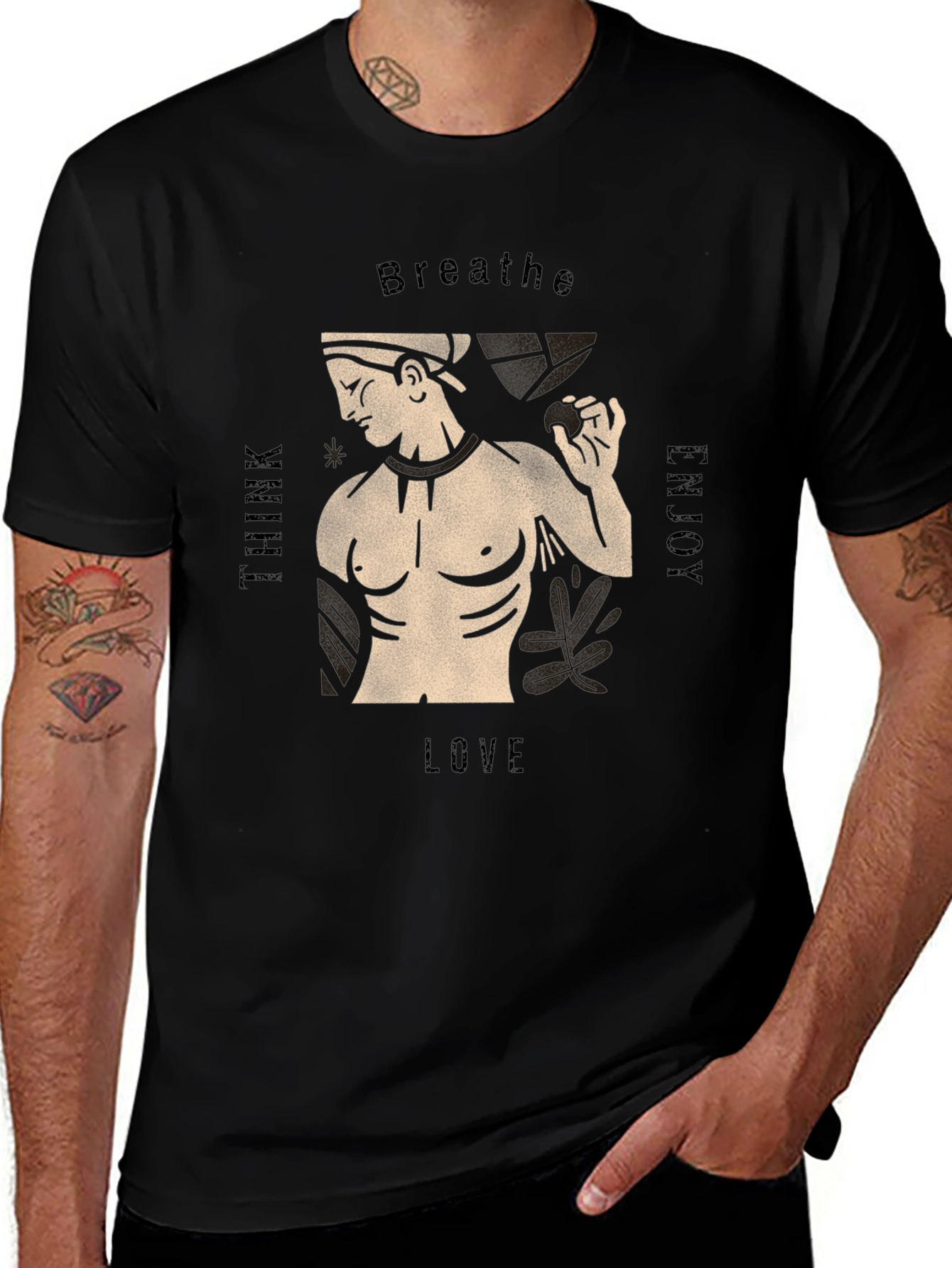 Mens Black T-Shirt with Greek Statue Design
