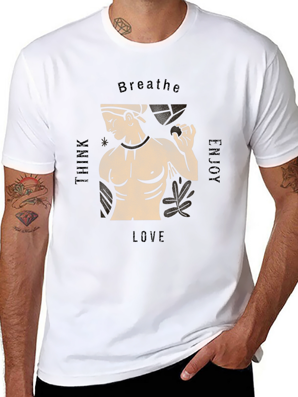 Mens Black T-Shirt with Greek Statue Design