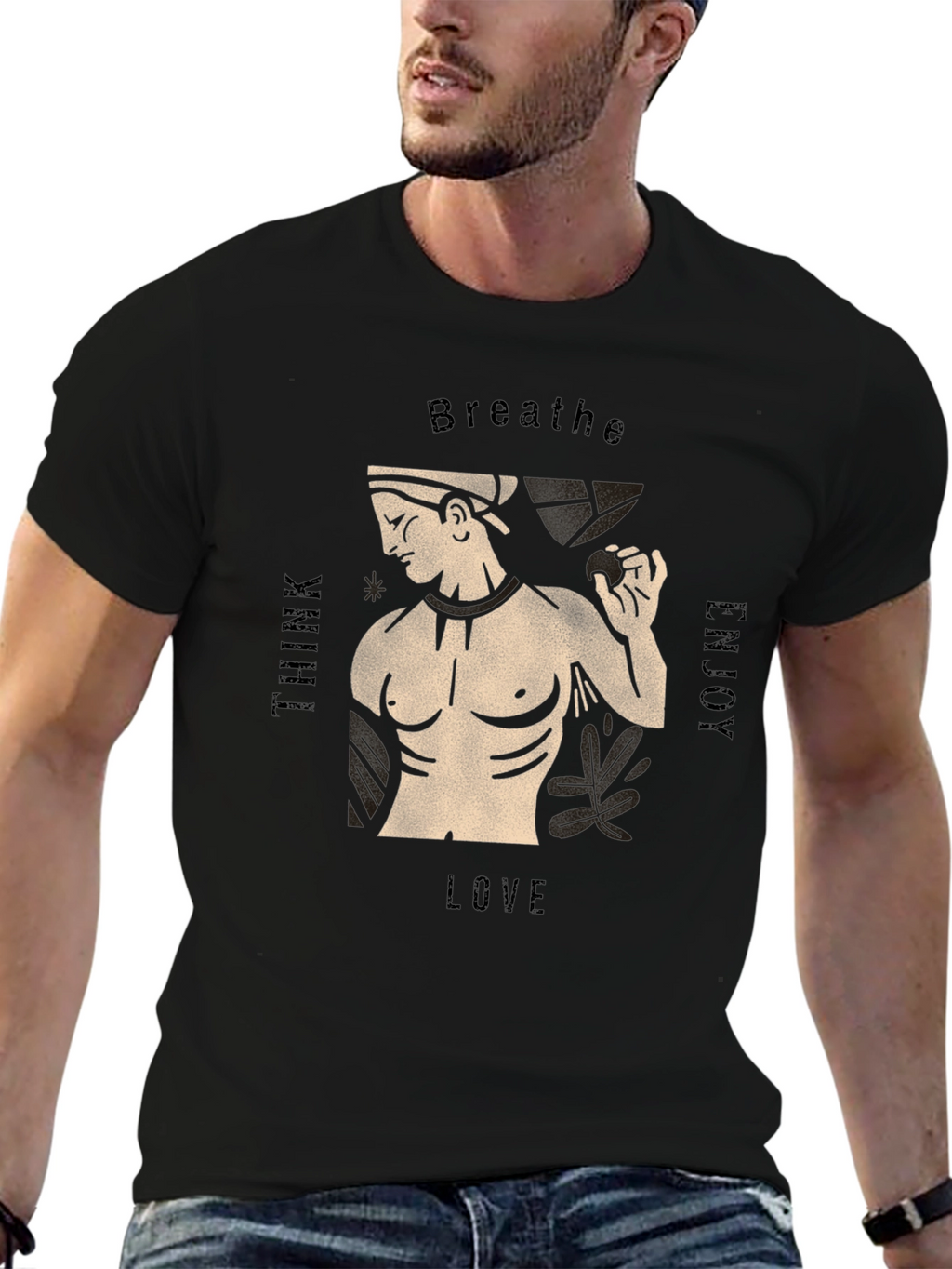 Mens Black T-Shirt with Greek Statue Design