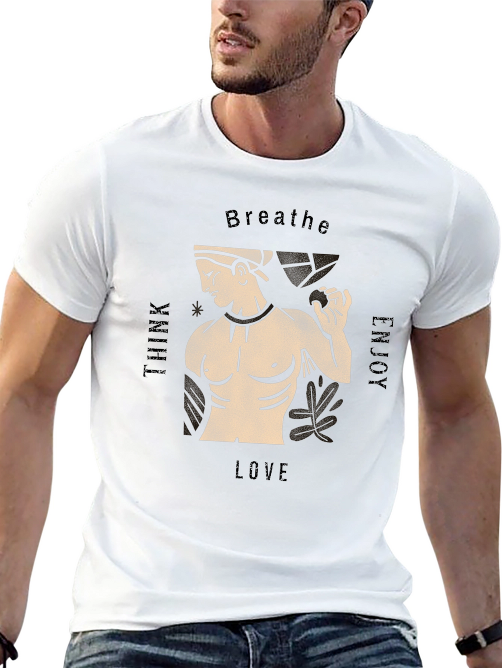 Mens Black T-Shirt with Greek Statue Design