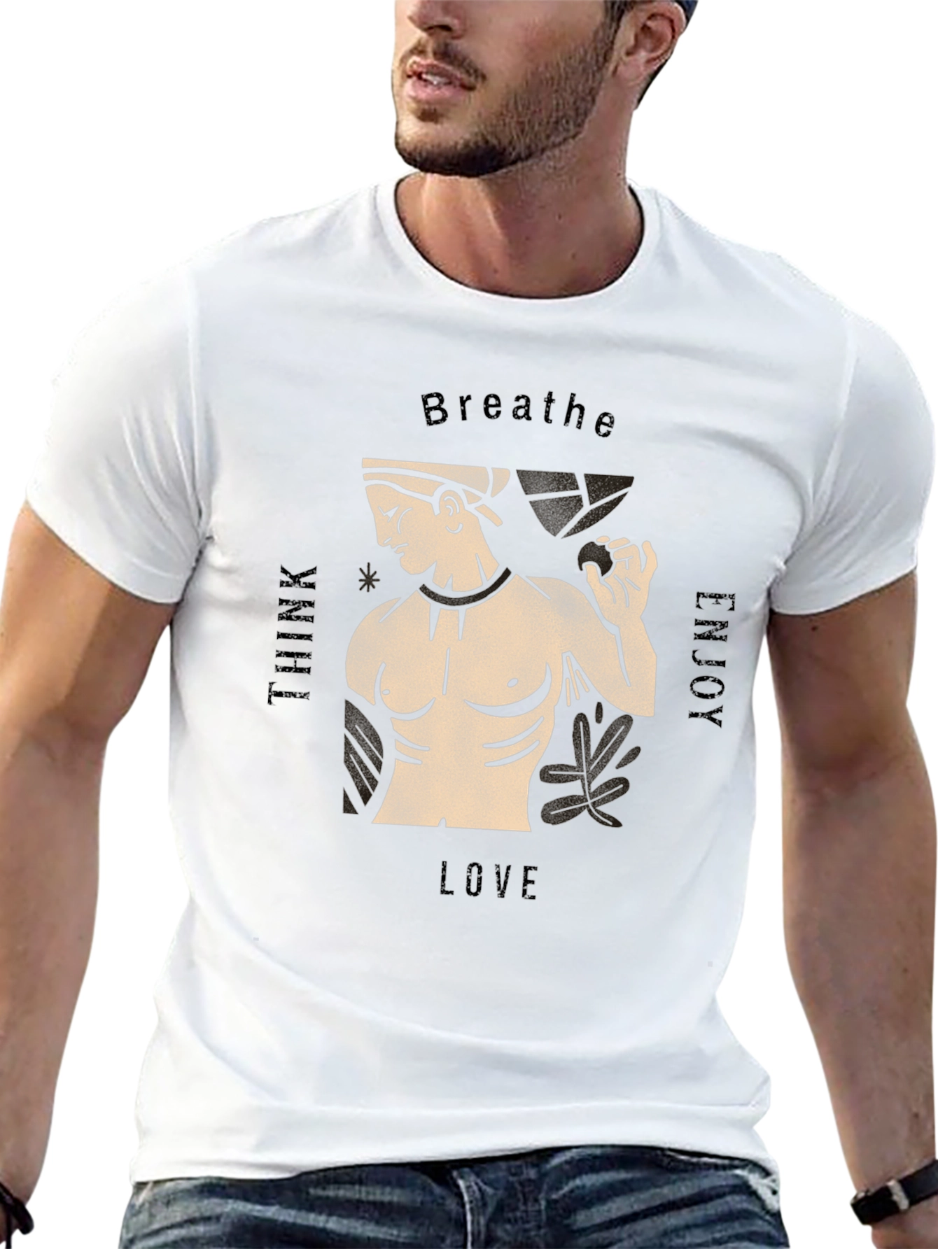 Mens Black T-Shirt with Greek Statue Design