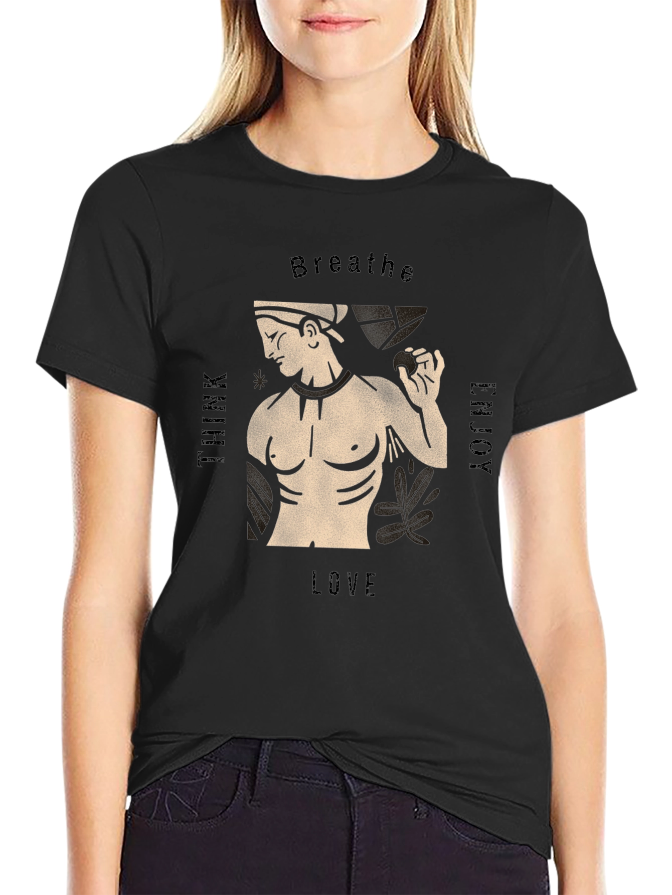 Mens Black T-Shirt with Greek Statue Design