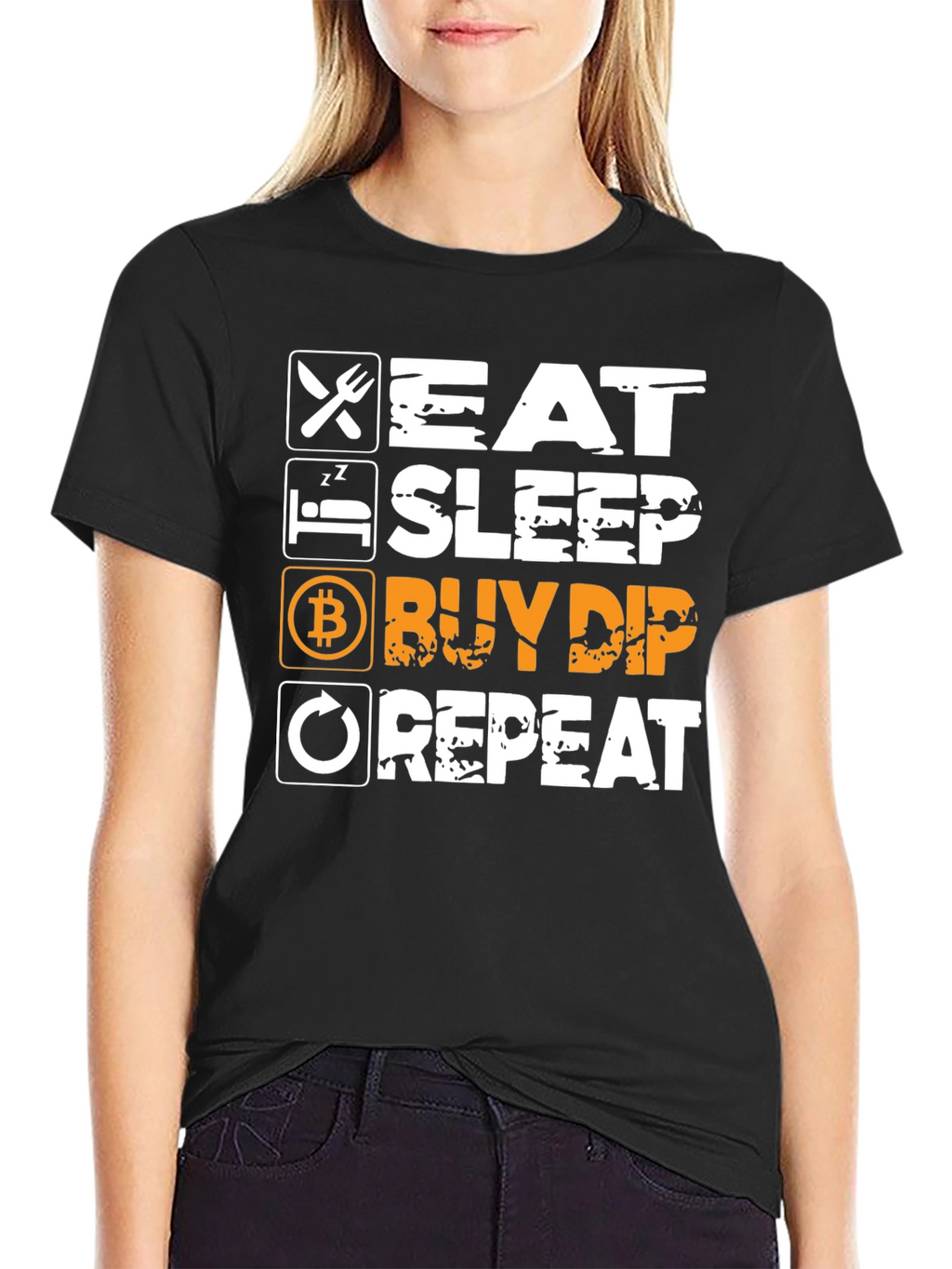 Eat Sleep Buy Dip Repeat Black Graphic Tee