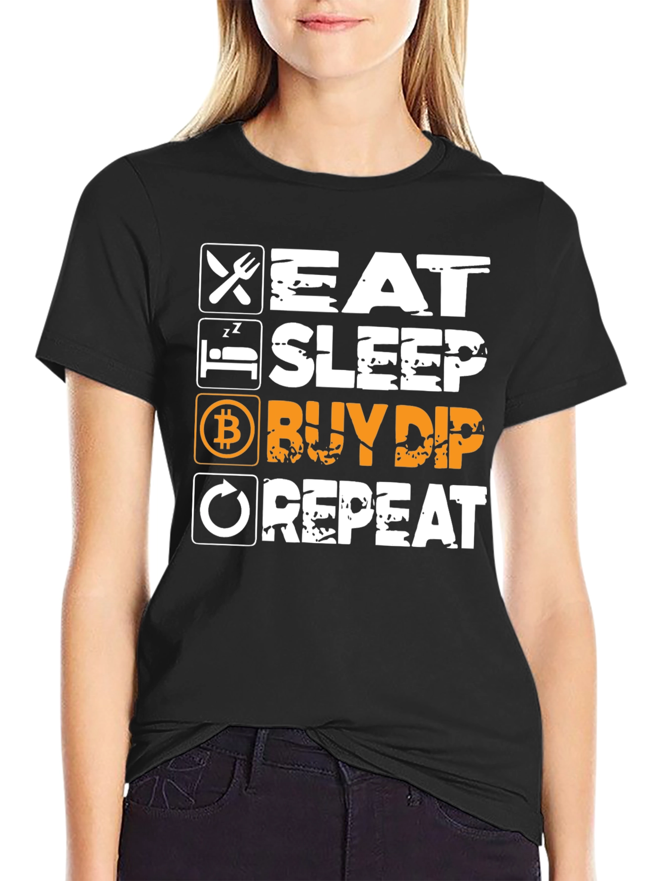 Eat Sleep Buy Dip Repeat Black Graphic Tee