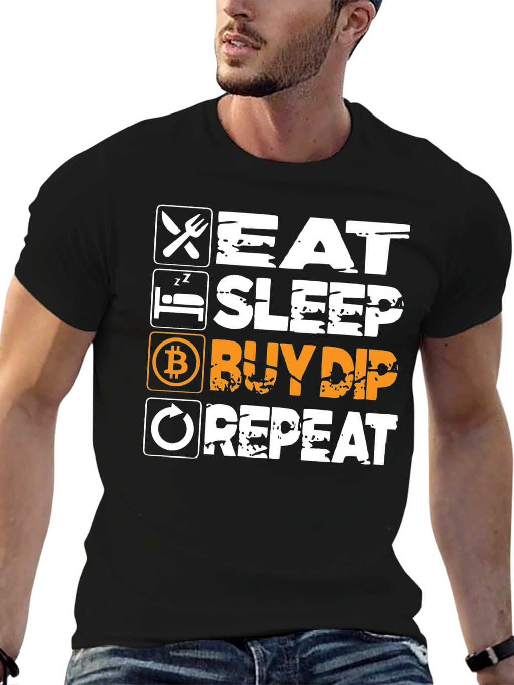 Eat Sleep Buy Dip Repeat Black Graphic Tee