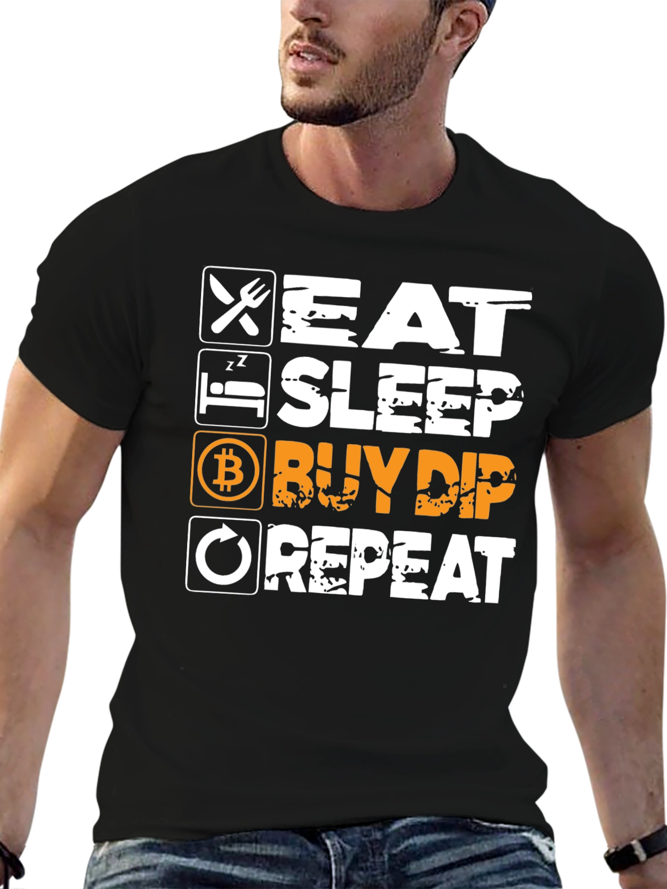 Eat Sleep Buy Dip Repeat Black Graphic Tee