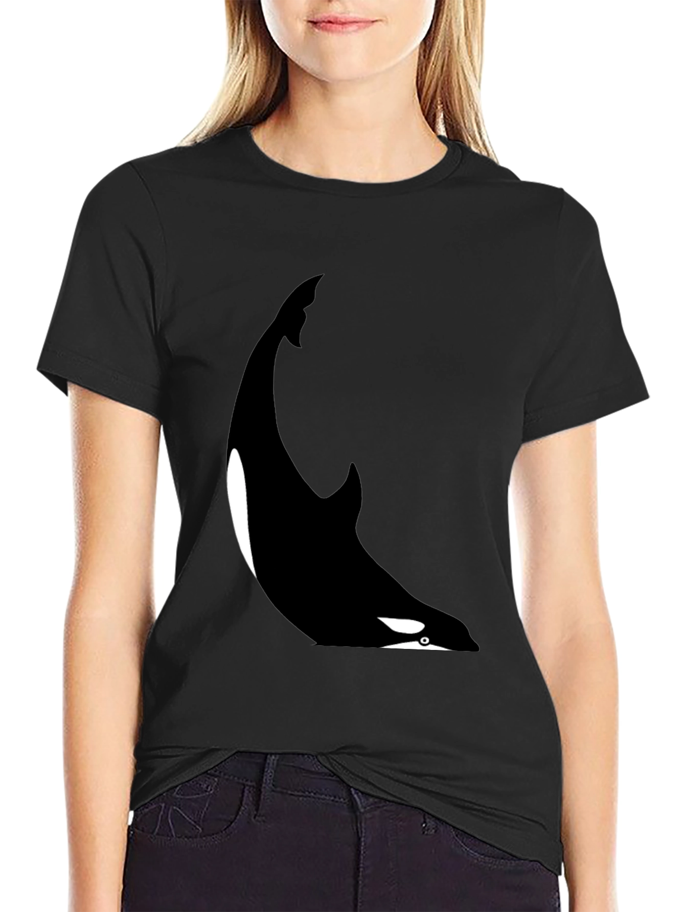 Orca Whale Graphic Tee - Black Cotton Blend T-Shirt